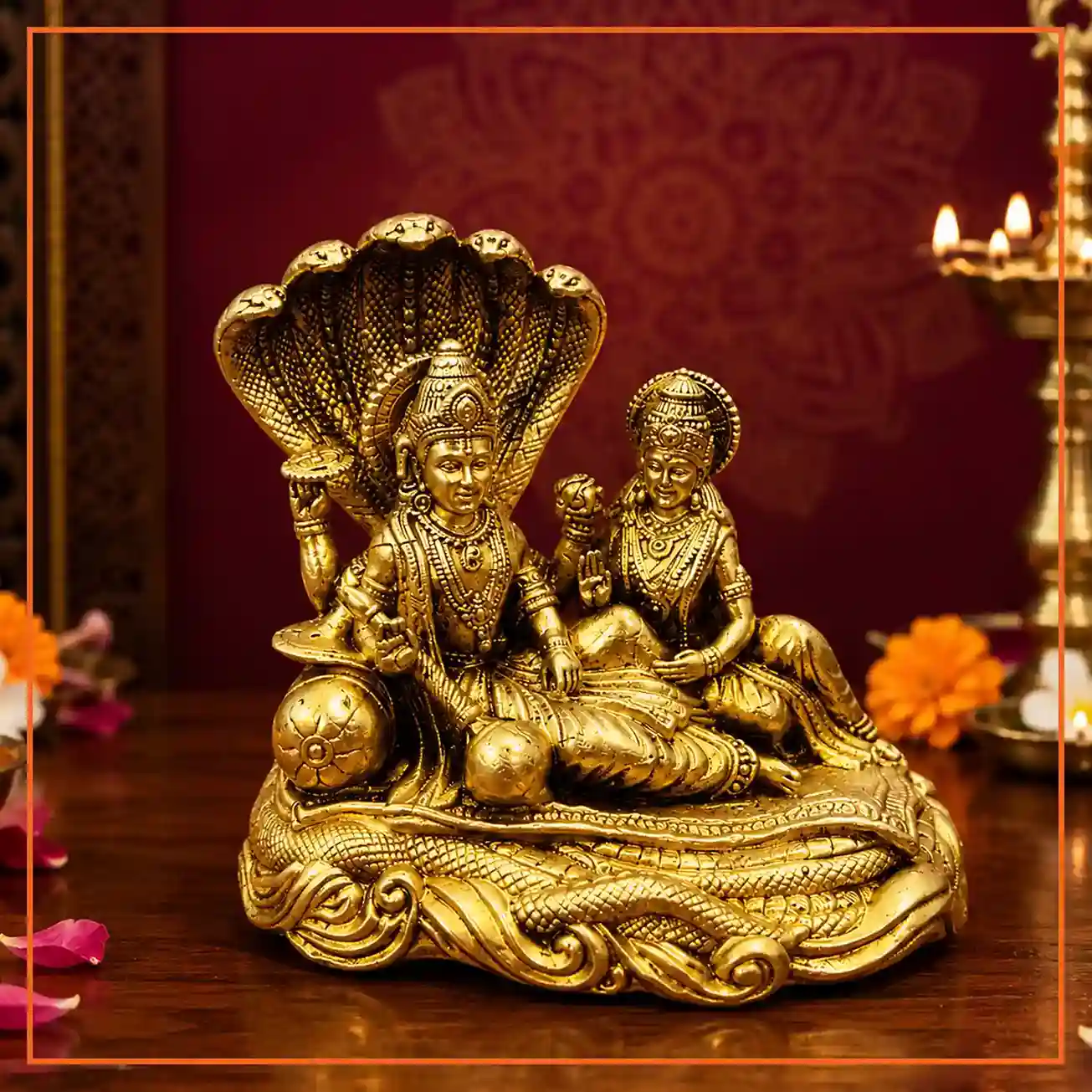 Vishnu Lakshmi Brass Idol on Ananta-Sajya | 5 cm